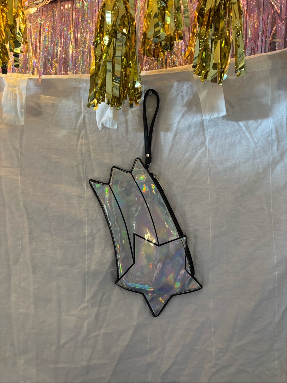 Iridescent Star Shooting Clutch Wristlet - Holographic Silver